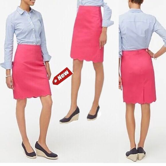 𝅺j. Crew hot fuchsia pink scalloped hem pencil skirt Sz 6 NWT - Picture 1 of 9